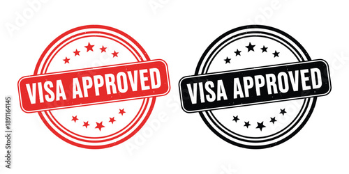 Visa approved red and black stamp icons isolated on white background