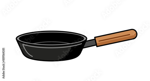A sleek and functional flat design illustration of a frying pan, an essential kitchen utensil for cooking and sautéing. 