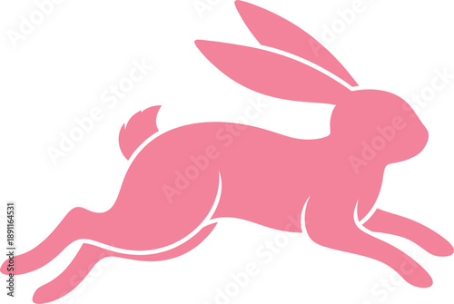 Pink silhouette of a running rabbit or hare