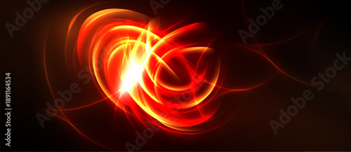 Bright red energy swirls, radiating from central point. Dark background emphasizes glowing lines, creating dynamic visual effect.