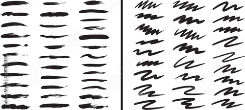 A dynamic collection of black vector brush strokes featuring rapid zig-zags, energetic scribbles, and textured ink lines. Perfect for adding a raw, hand-drawn aesthetic to graphic designs.