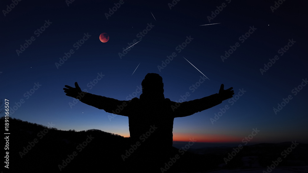 Fototapeta premium Amateur astronomer enjoying observing stars, planets, Moon and other celestial objects.