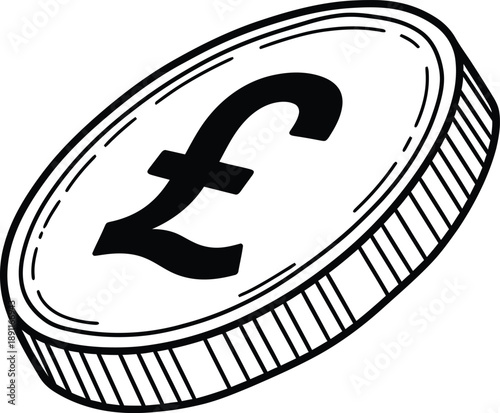 Black and white illustration of a british pound coin