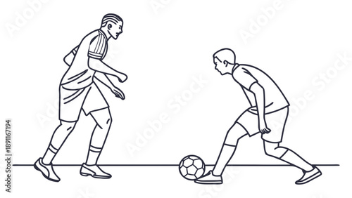 Two soccer players competing for the ball on the field.