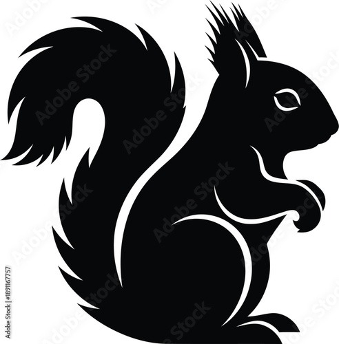Black silhouette of a squirrel with bold lines and modern design