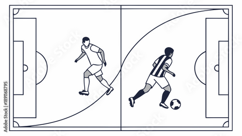 Soccer players in action on a football field diagram.