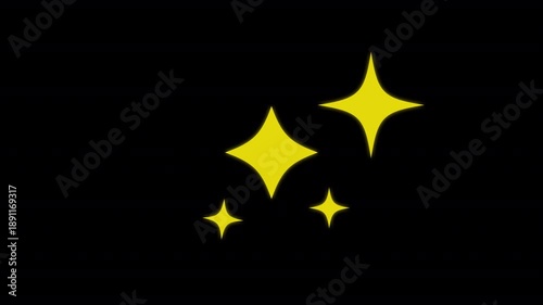 Golden Sparkling Stars Overlay Animation, Bright Yellow Star Effects on Black Background