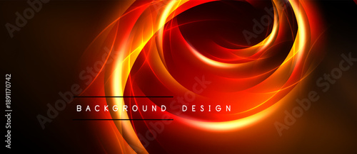 Dynamic swirling lines create vibrant energy. Red, orange hues dominate dark background. Modern design element for digital projects.