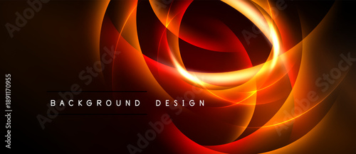 Abstract dynamic lines, vibrant orange hues, dark background. Modern design element, energy flows, smooth gradients present.