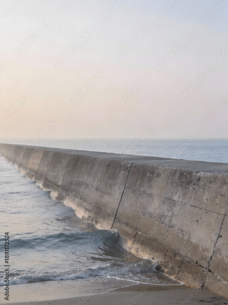 Fototapeta premium empty coastal seawall in Japan with calm horizon