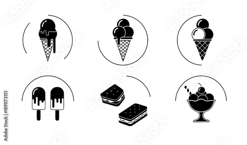 Decorative ice cream icon set cones popsicles sundaes flat vector