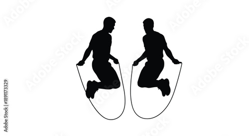 Two people jumping rope facing each other black silhouette