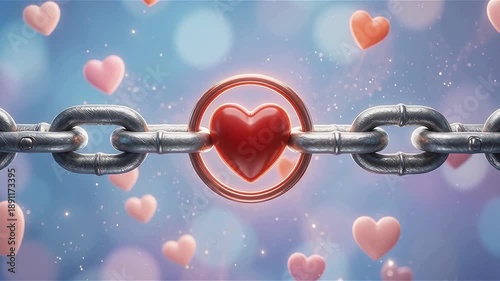 Red Heart Bound with Chain Symbolizing Love and Security, red heart chain, love and security symbol, protected love concept, heart lock idea, emotional safety, trust and commitment, relationship.