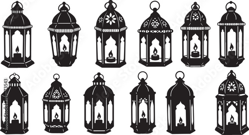 Black and white lanterns with intricate designs and patterns