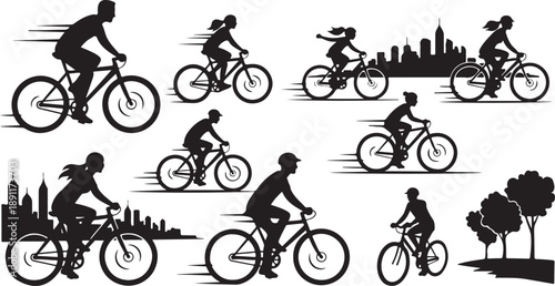 Cycling Silhouettes in Urban and Natural Environments Depicted