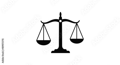 A stark black silhouette depicts a traditional scale of justice symbolizing balance and impartiality in law silhouette high quality professional