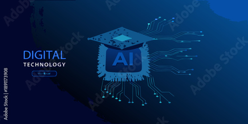 Digital technology concept with an ai brain and interconnected circuit lines