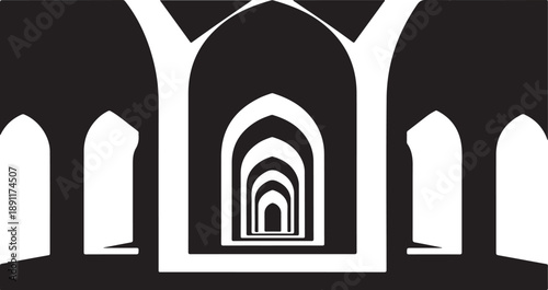 Monochromatic Arches Leading to a Distant Passageway Interior