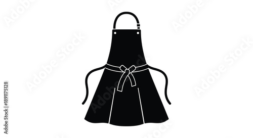 A simple black apron is displayed against a white background showcasing its functional design and shape silhouette high quality professional