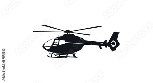 A striking black silhouette of a modern helicopter in flight showcasing its aerodynamic design and rotor blades silhouette high quality