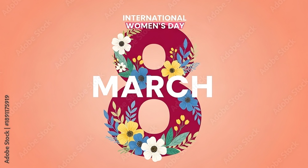 Fototapeta premium International womens day graphic design with floral eight number