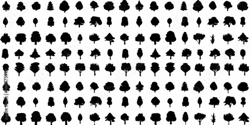 A dense pattern of silhouetted trees against a plain white background