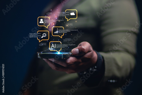 Slika na platnu AI powered digital marketing and social media management deliver effective campaign communication, user targeting, and mobile interactions, perfectly suited for the online platforms of the future