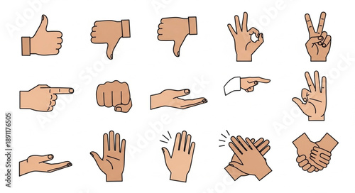 Collection of Hand Gestures Icons and Symbols for Communication.