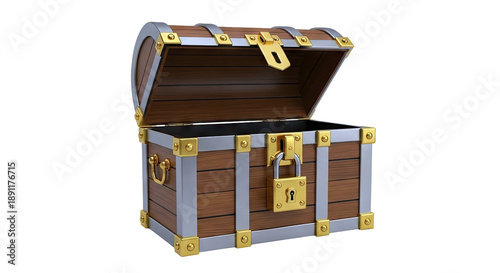 Open Wooden Treasure Chest with Golden Lock