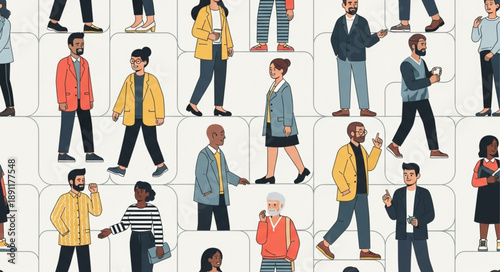 Diverse group of people in flat illustration style.