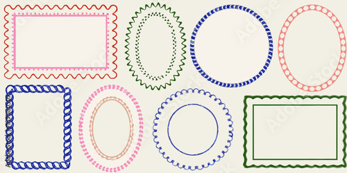An assortment of decorative frame shapes in various colors and designs