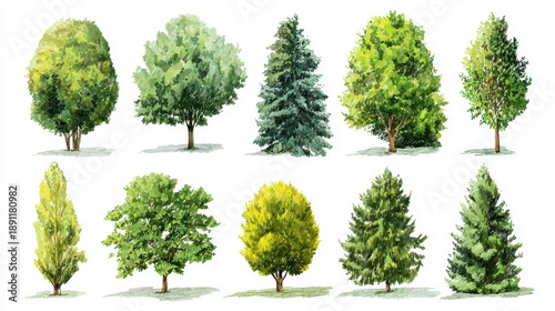 Vibrant Green Forest Canopy, Top View, Watercolor Art, Oil Painting Style, Perfect for Stickers and Greeting Cards