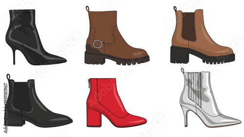 Six pairs of womens boots arranged in two rows of three