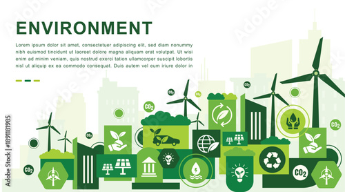 Environmental Sustainability Concept Banner with Ecology in Modern Geometric Design. ESG for business and organization.
