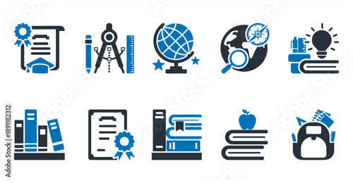 A set of 10 mix icons as degree, tools, explore