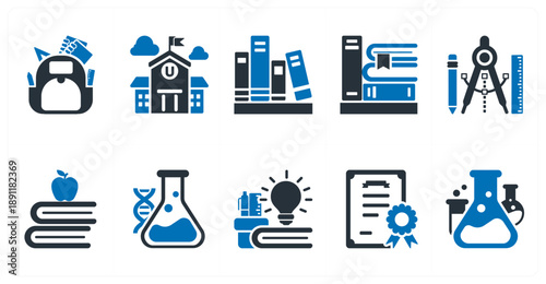 A set of 10 mix icons as back to school, university, library