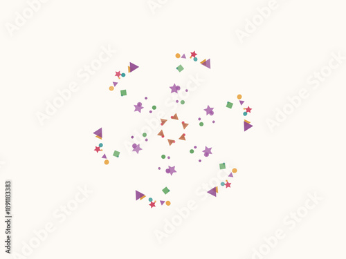 Colorful confetti and stars exploding in air, festive celebration background with vibrant shapes
