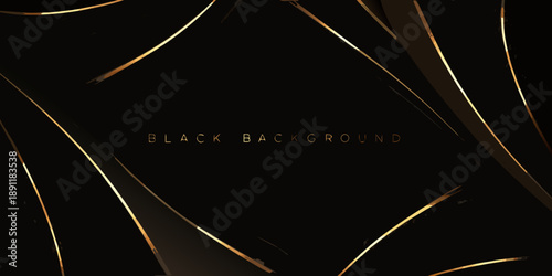 Abstract golden lines and curves against a dark black background