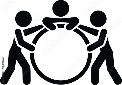 Black icons men pulling pushing. Black character. Vector illustration.
