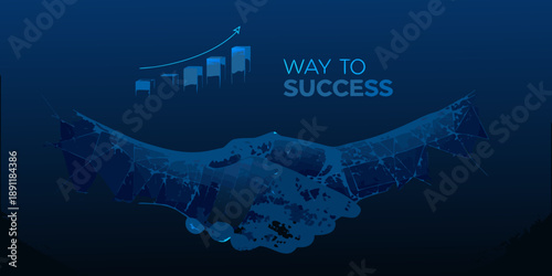 A digital handshake symbolizing partnership and growth towards success