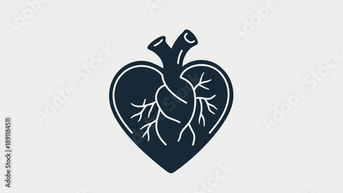 Anatomical Heart Illustration with White Details.
