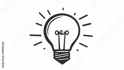 Simple Black Line Drawing of Light Bulb.