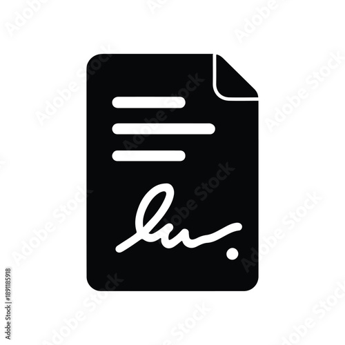 Black document icon with signature
