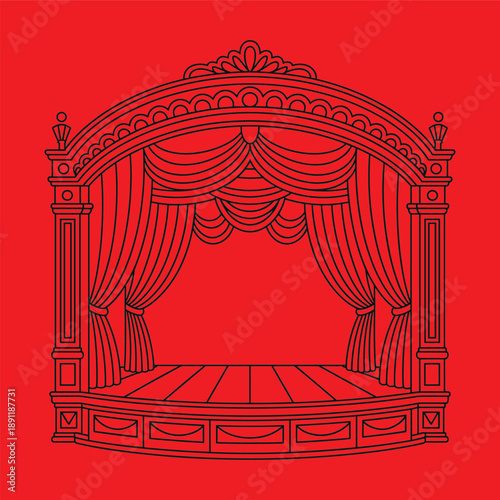 Theater stage with red curtains