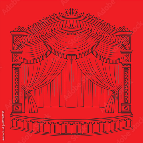 Theater concept realistic luxurious red velvet curtains