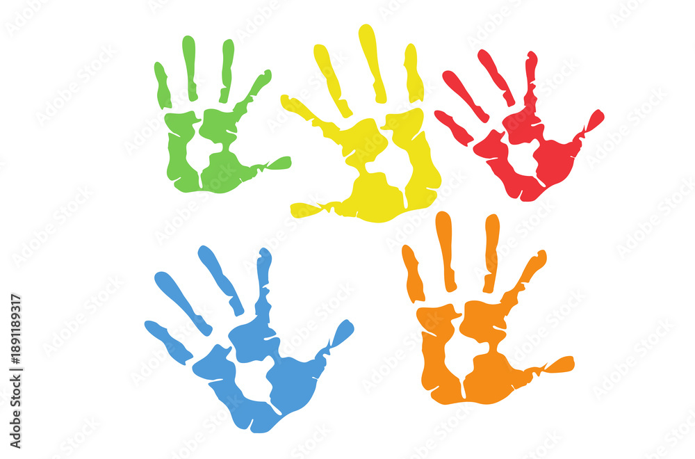 Fototapeta premium Colorful Handprints on Black Background – Creative Paint Hand Art