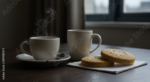 Coffee Cup with Cookies on Table