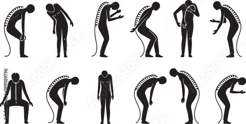 Human Silhouettes with Spinal Cord Illustrations in Various Poses