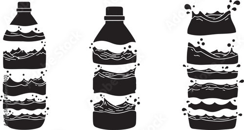 Black and white water bottle design elements illustration set