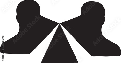 Two black silhouettes facing each other in discussion